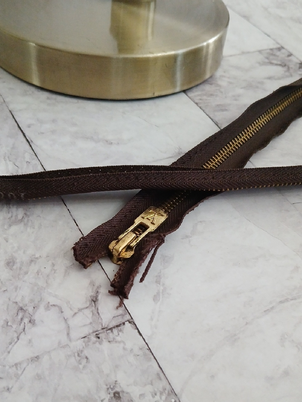 Authentic Louis Vuitton Brown Fabric Zipper with Gold LV Pull